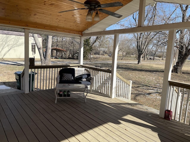 wooden terrace with ceiling fan