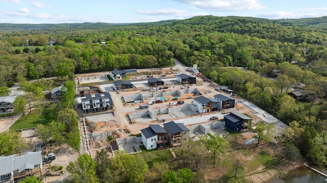 view of property location with a forest