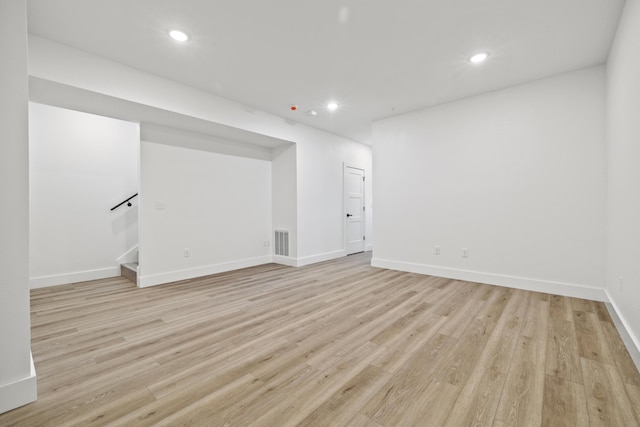 basement with light wood-type flooring