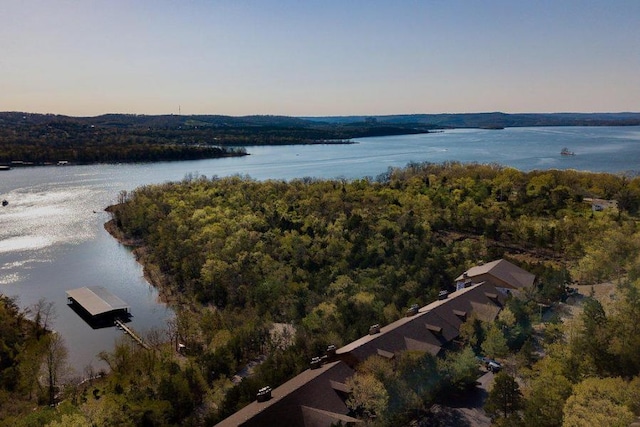 aerial view at dusk with a water view