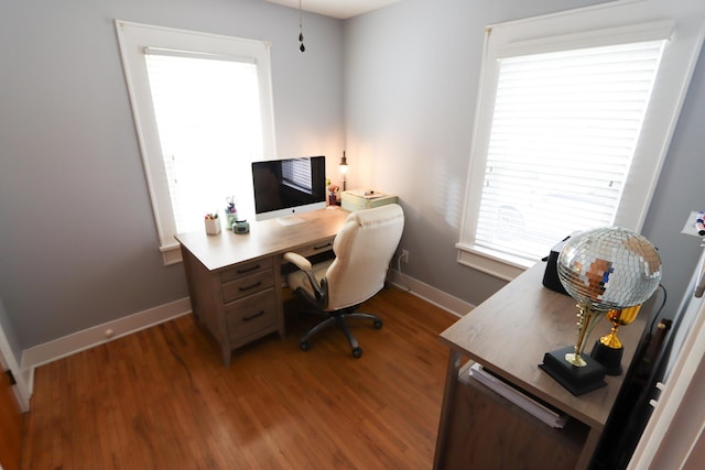 home office featuring wood-type flooring