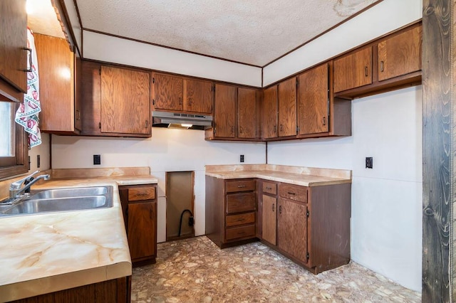 kitchen with sink and a textured ceiling