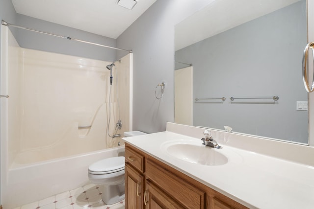 full bathroom featuring shower / tub combination, vanity, and toilet