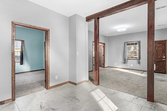 carpeted spare room featuring a wealth of natural light