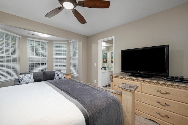 bedroom featuring carpet floors and ceiling fan