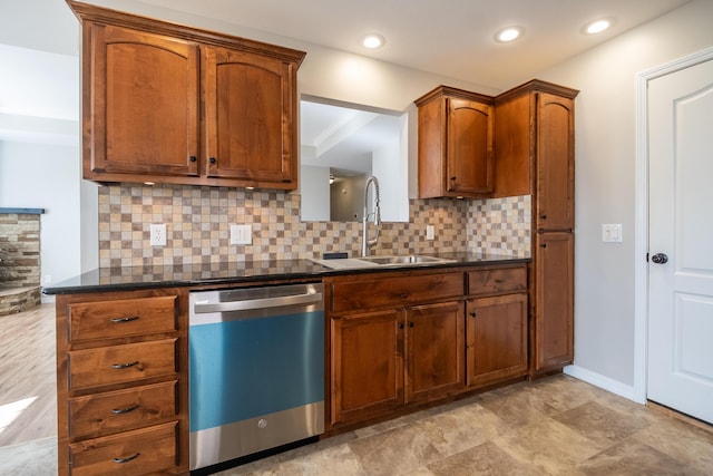 kitchen featuring dishwasher, sink, and backsplash