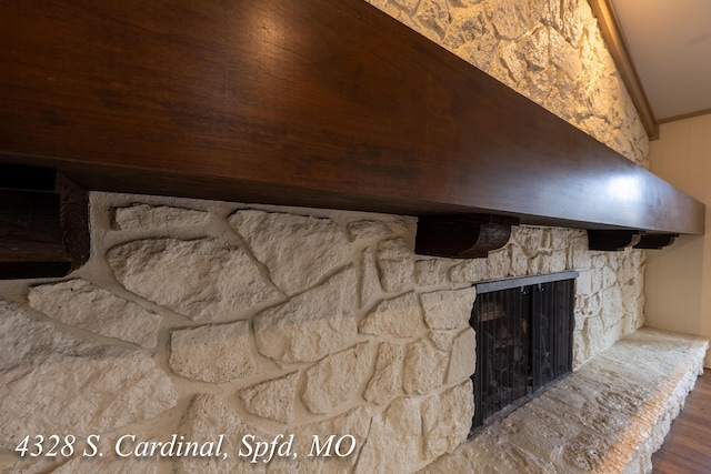 room details featuring a fireplace and ornamental molding