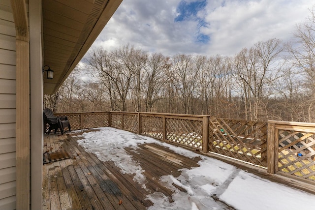 view of snow covered deck