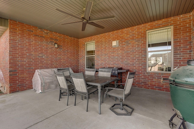 view of patio / terrace with ceiling fan and grilling area