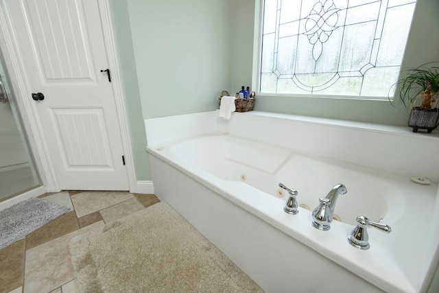 bathroom featuring tile patterned floors and a washtub