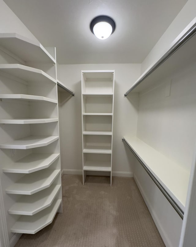 walk in closet with carpet