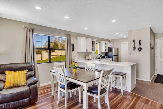 dining room featuring sink and dark wood-type flooring