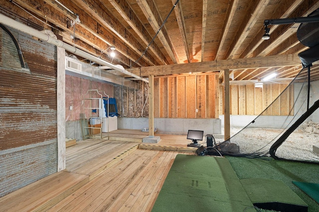 basement featuring hardwood / wood-style flooring