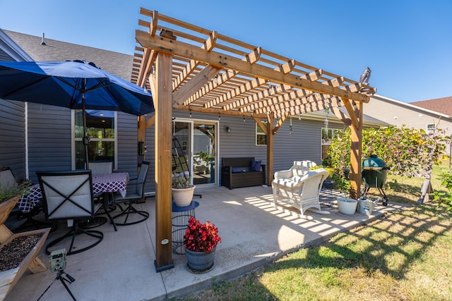 view of patio featuring a pergola and a grill