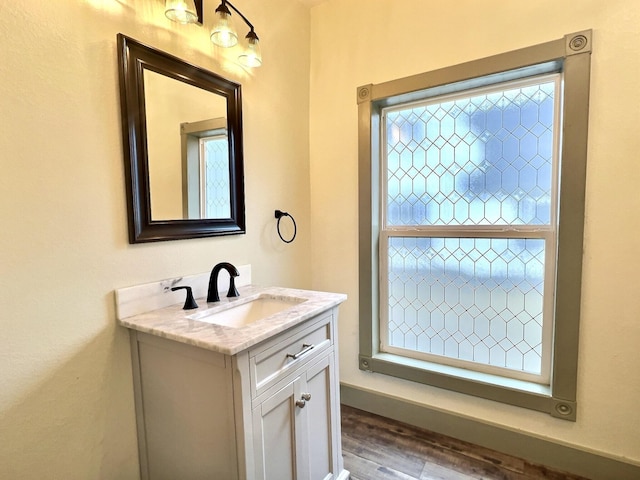 bathroom with vanity and wood-type flooring