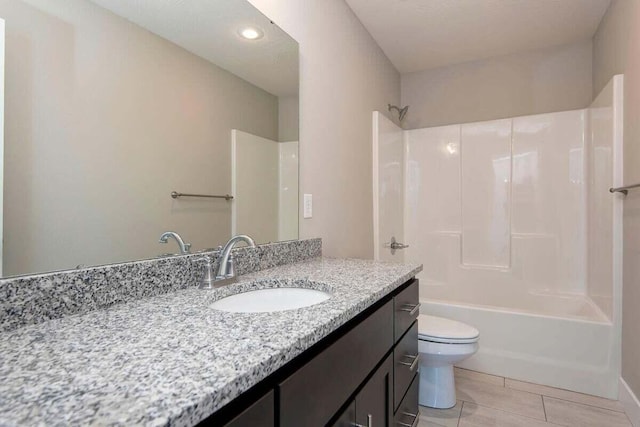 full bathroom with vanity, toilet, and bathing tub / shower combination