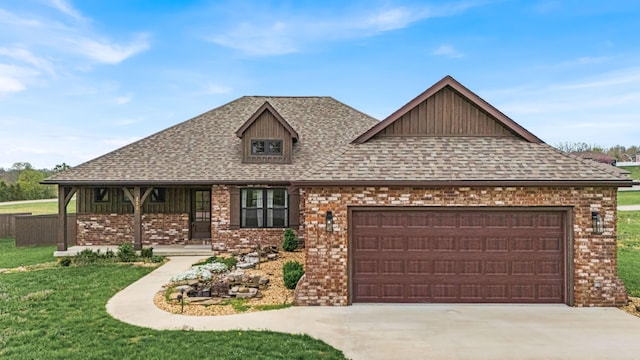 2320 Aid Hodgson Ln, West Plains, MO 65775 - view of front of home featuring driveway, an attached garage, brick siding, a front lawn, and a shingled roof