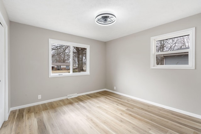 empty room featuring plenty of natural light and light hardwood / wood-style floors