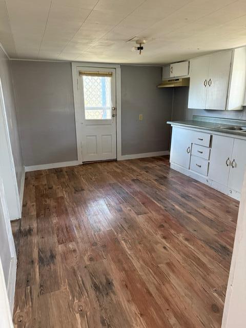 kitchen featuring white cabinetry, dark hardwood / wood-style floors, and sink