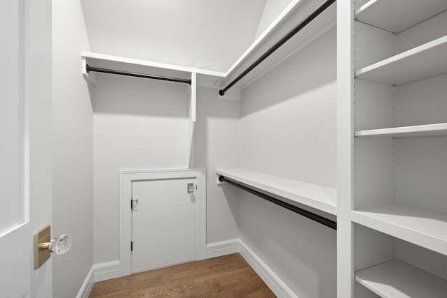 walk in closet with hardwood / wood-style flooring