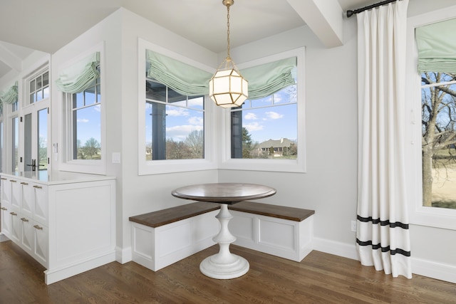 unfurnished dining area featuring dark wood-type flooring