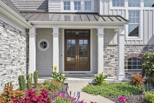 doorway to property featuring french doors