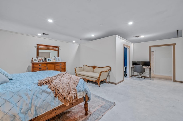 bedroom featuring light carpet