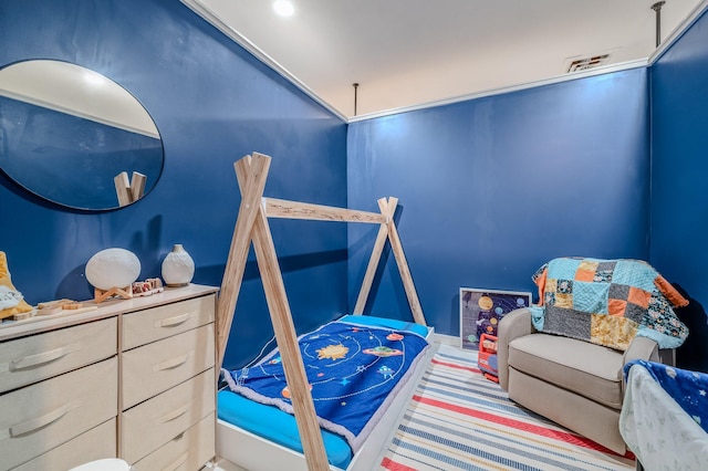 bedroom with lofted ceiling