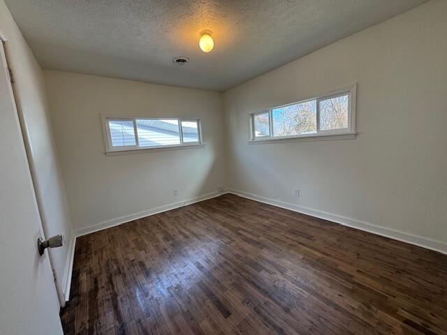 spare room featuring dark hardwood / wood-style flooring, plenty of natural light, and a textured ceiling