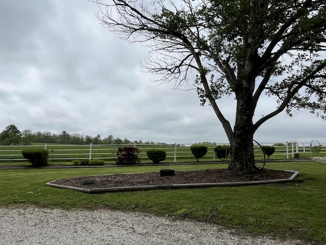 view of yard with fence and a rural view