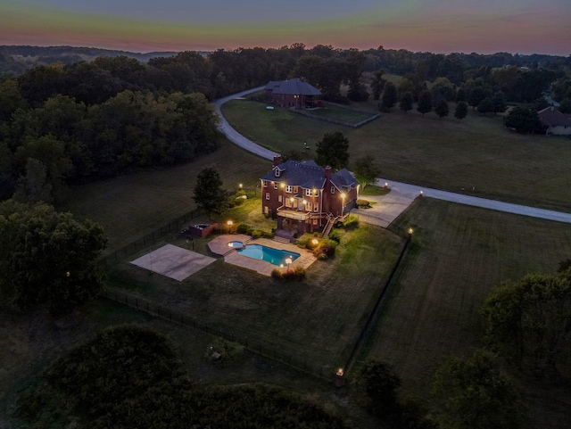 view of aerial view at dusk