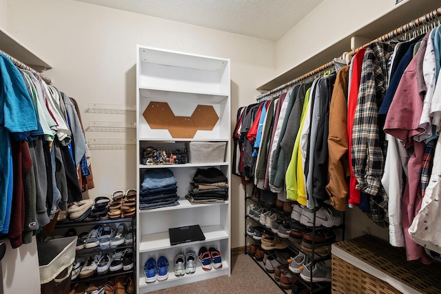 walk in closet with carpet floors