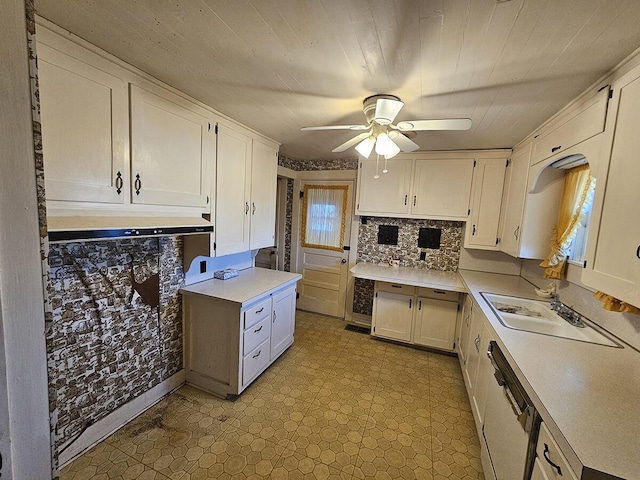 kitchen with white cabinetry, sink, and white dishwasher