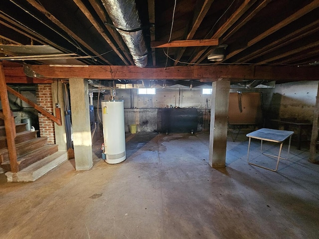 basement featuring water heater