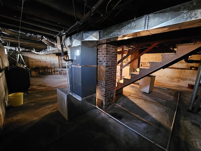 basement with heating unit