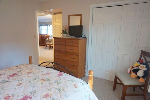 carpeted bedroom with a closet