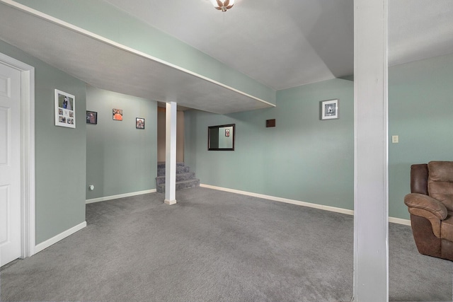 basement featuring carpet flooring