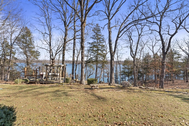 view of yard with a water view