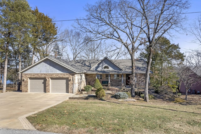 single story home featuring a garage and a front yard