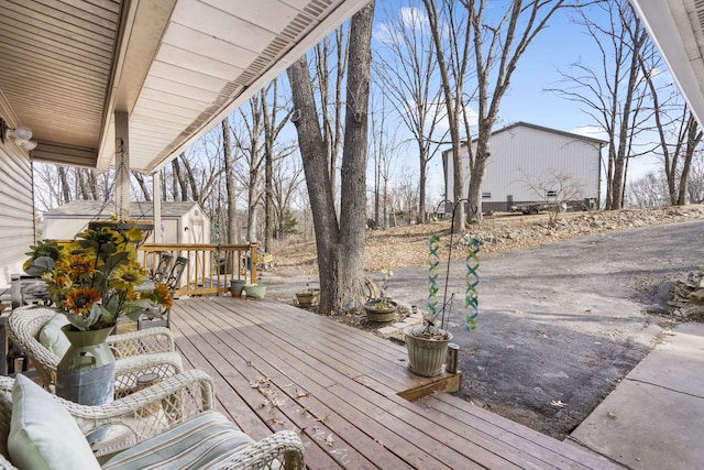 wooden deck with a storage unit