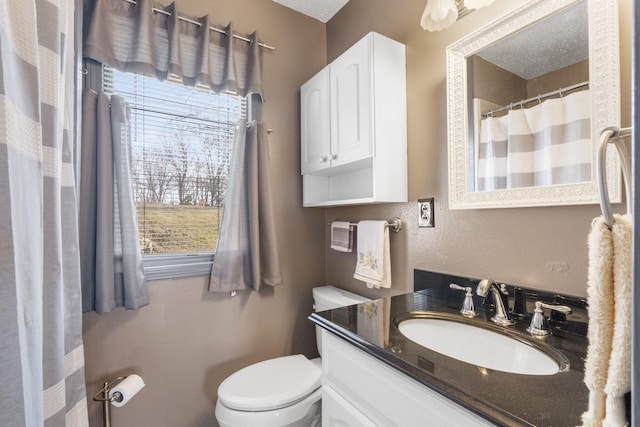 bathroom with plenty of natural light, toilet, and vanity