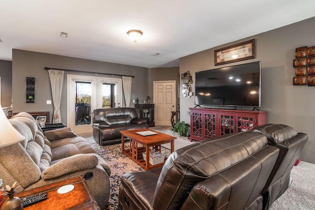 living room with carpet flooring