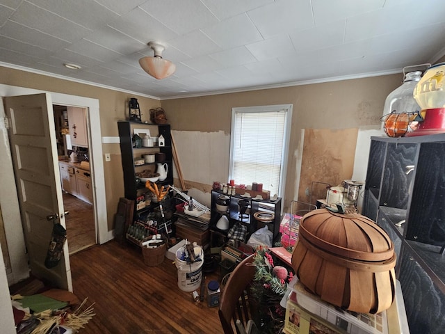 interior space featuring ornamental molding and dark hardwood / wood-style flooring