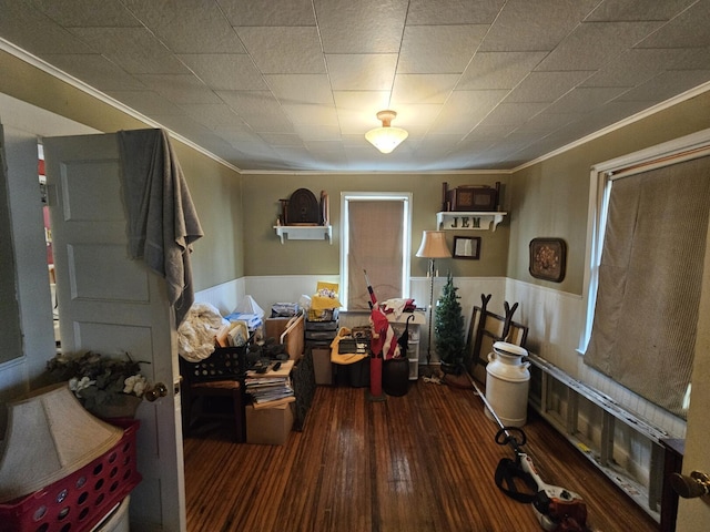 miscellaneous room featuring hardwood / wood-style flooring and crown molding