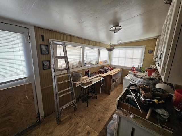 misc room with vaulted ceiling