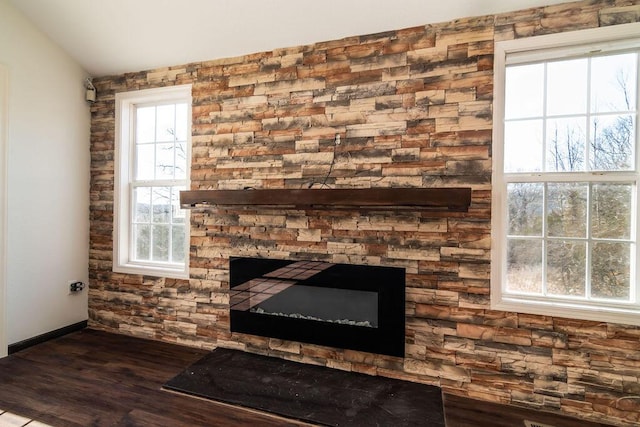 details featuring wood-type flooring and a fireplace