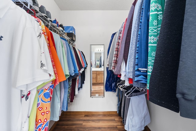 spacious closet with dark hardwood / wood-style floors