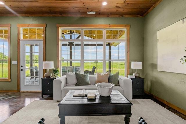 10263 State Highway 14 W, Billings, MO 65610 - living area featuring wooden ceiling, baseboards, wood finished floors, and recessed lighting