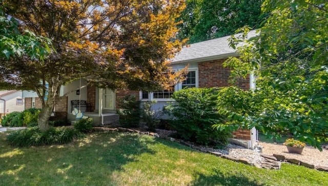 view of property hidden behind natural elements featuring a front lawn