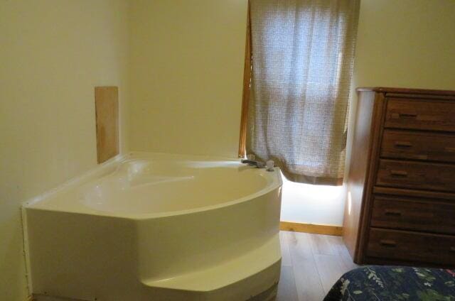 bathroom featuring a washtub and wood-type flooring